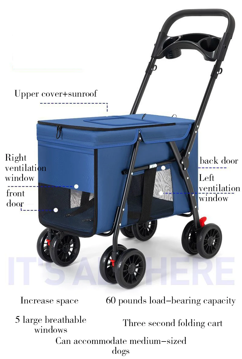 Hot Selling Outdoor Portable Foldable Pet Stroller Suitable for Small Medium Large Pet 4 Wheel Shockproof Breathable Pet Product details