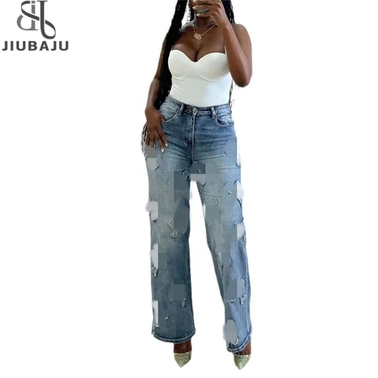 High Street Cross Jeans Women Spring and Autumn New Casual Loose Straight Pants