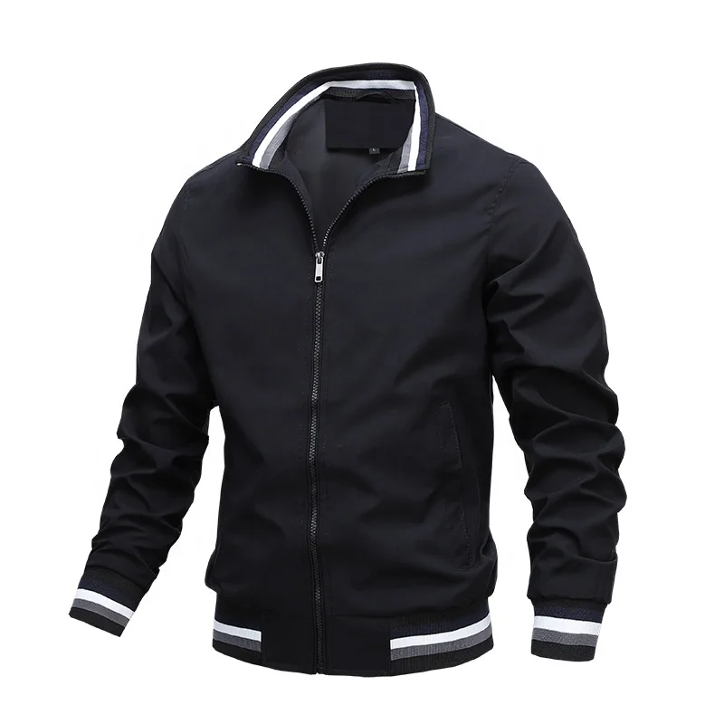 Men's Casual Solid Color Jacket Men Zipper Stand Collar Cotton Jacket Slim-Fit Simple and Versatile Jacket with Pockets