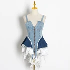 Vests ONEINALL Square Collar Sling Sleeveless Asymmetric Ruffles Summer Vests Female 2021