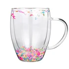 Glass Glitter 350ml Glass Mug With Floating Gold Glitter