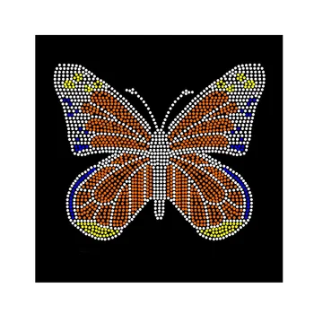 Custom Rhinestone Heat Transfer Bling Crystal Butterfly Rhinestone Motif Design Iron on Shirt for Wholesale