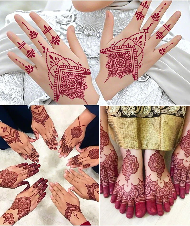 Custom Water Transfer Printing Red Ink Colorful Lace Red Henna Tattoo Temporary Sticker for Hands factory