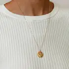 18k Jewelry 925 Silver Coin Necklace Gemnel 925 Silver 18k Gold Plated Jewelry Retro Pendant Rose Coin Pendant Long Chain Necklace Real Gold