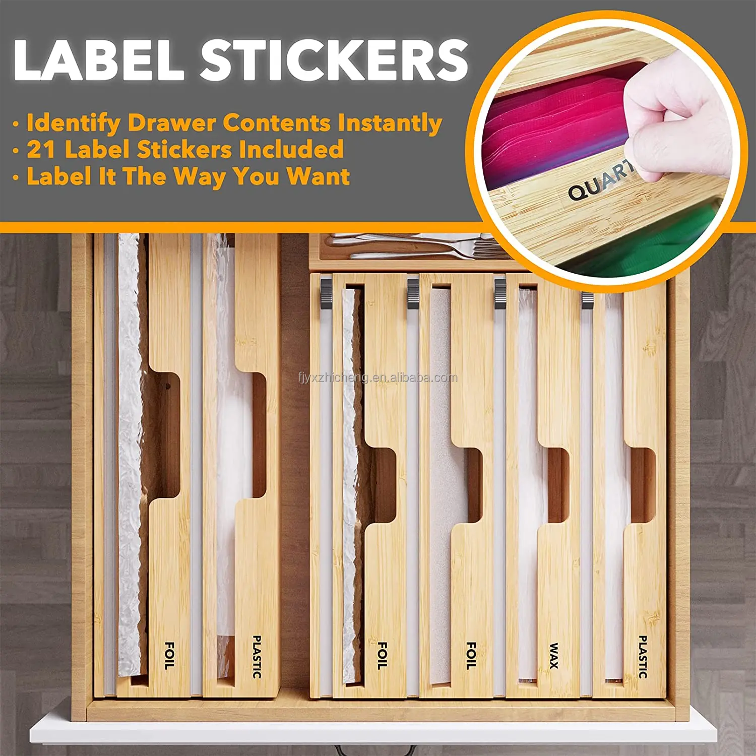 product household items kitchen accessories rectangle multifunction bamboo drawer organizer wall mounted wrap dispenser cutter container-1