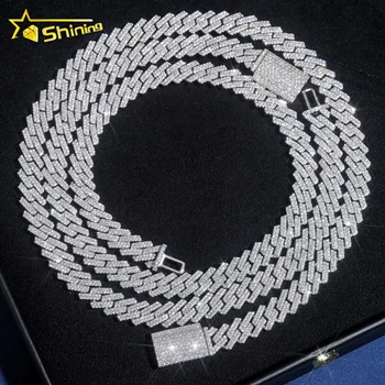 Stocks 10MM Necklace 925 Sterling Silver Gold Plated Hip Hop Jewelry VVS D Color Moissanite Cuban Link Chain