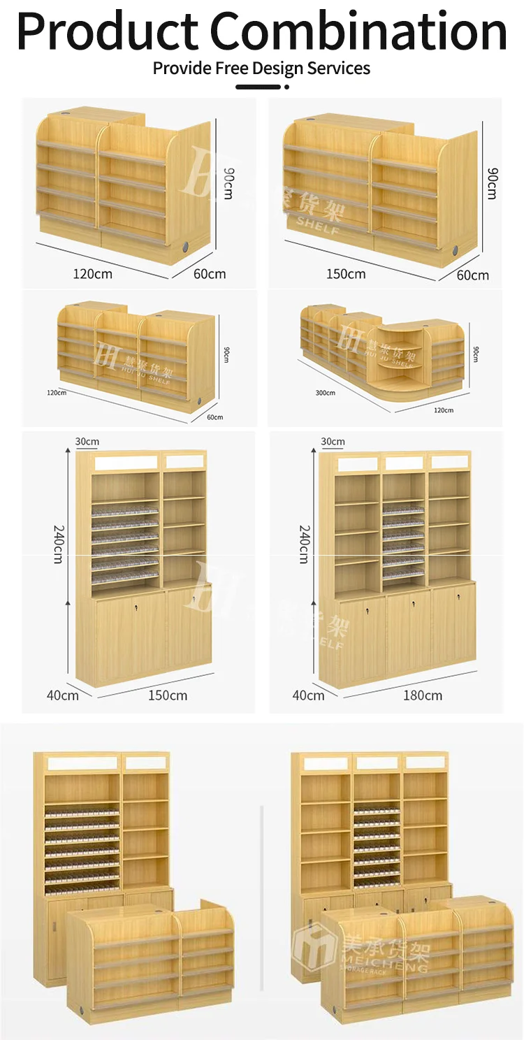 Meicheng Tobacco Display Wooden Wine Rack Used Checkout Counters Supermarket Cashier Desk Counter With Cashier Drawer