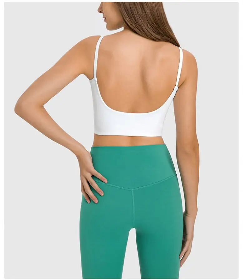 ECBC Stock Items Deep U Back Design Movable Padding Nylon Stretchy Sportswear Custom Logo Yoga Bra