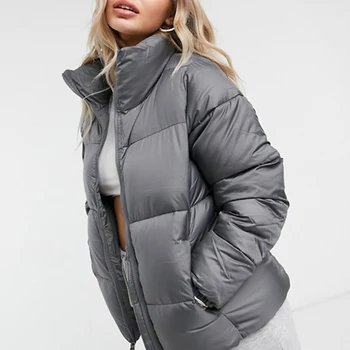 custom womens jackets 2020 solid color zip up winter jacket women puffer bubble jackets