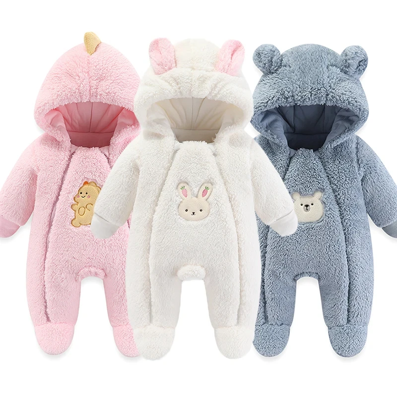 Newborn Baby Winter Jacket Warm Hooded Infant Romper Thicken Soft Cotton Boys Jumpsuit Cartoon Baby Girl Clothes