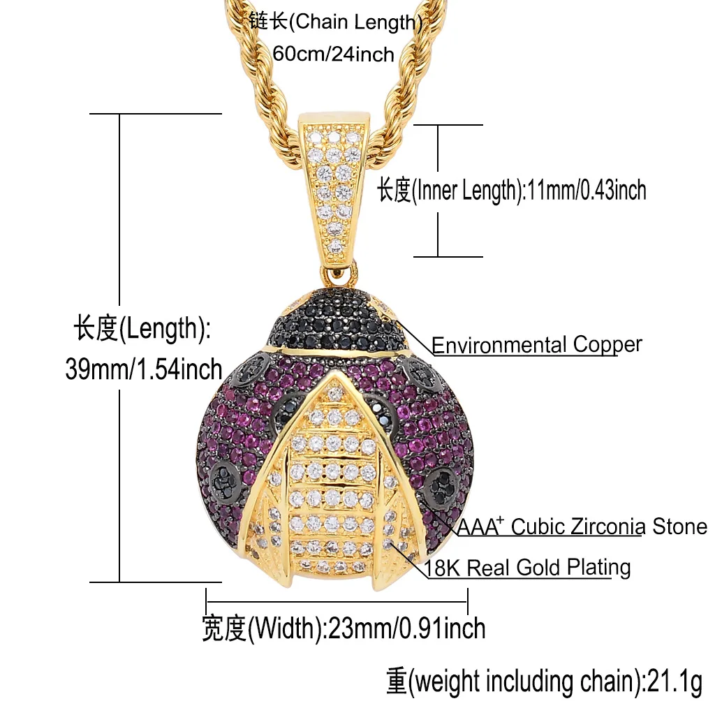 personalized custom diamond jewelry necklace,men women lover blingbling hip hop copper with zircon cute beetle necklace pendants