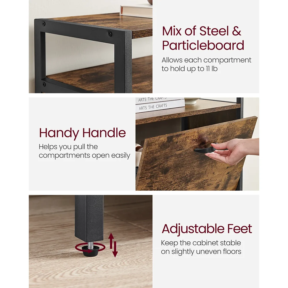 Modern 18-Pair Shoe Storage Cabinet Wood and Metal Design for Home Living Room or Entry Shoe Organizer Rack details