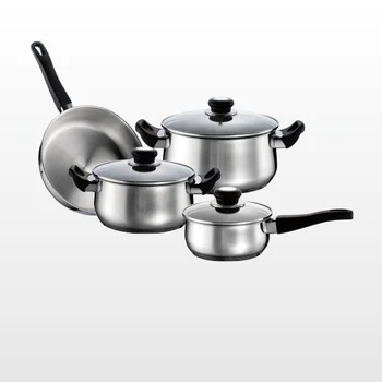 Hot selling 7 Pieces Set 14 to 30CM size choice, w/ Encapsulated Base &  Bakelite Handle Belly Shaped Kitchen Cookware