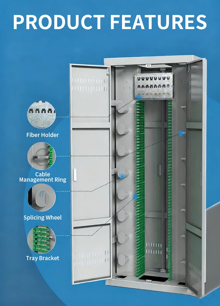 Optical Fiber Distribution Box ODF Rack Mount Modular Unit Cold Rolled Steel 72 Core Network Wiring Management Cabinet