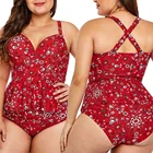 Swimwear Women's Large Size Split Swimsuit High Waist Cover Belly Printing Bikinis Woman Swimwear Plus Size