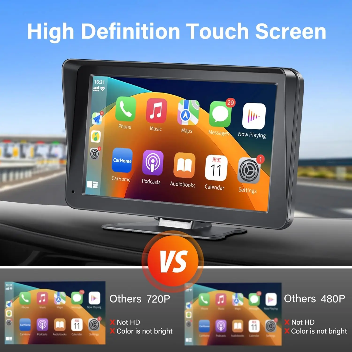 Portable Wireless Car Stereo 7 Inch Hd Carplay Touch Screen Mp5 Player portable carplay screen