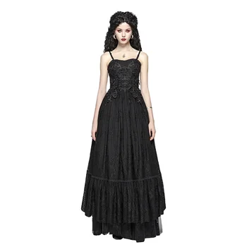PUNKRAVE WQ-421 Women Evening Dress Gothic Tube top Long Lace Sexy Party Dress Black Strap Dresses