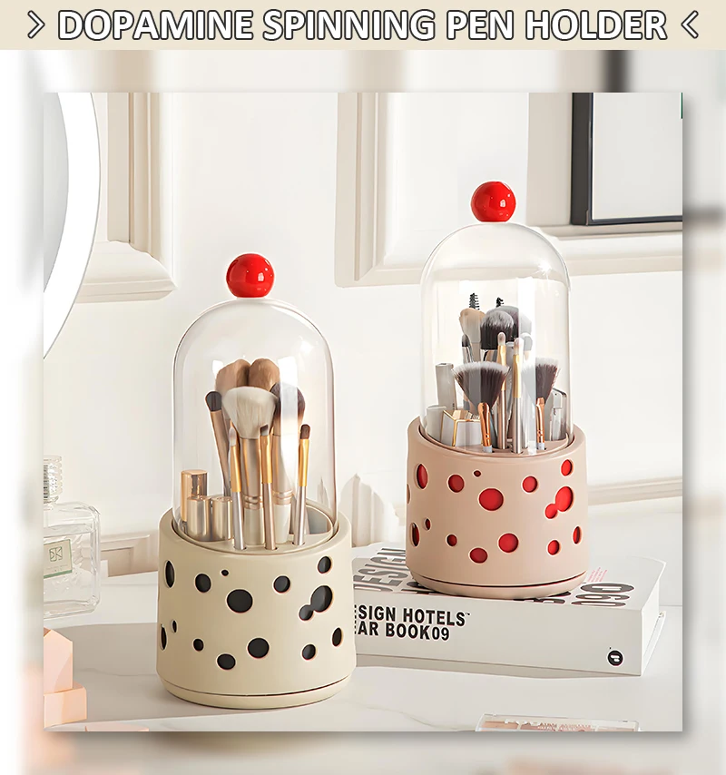 product dustproof desktop organizer single compartment wave point rotation plastic makeup brush organizer with lid-3