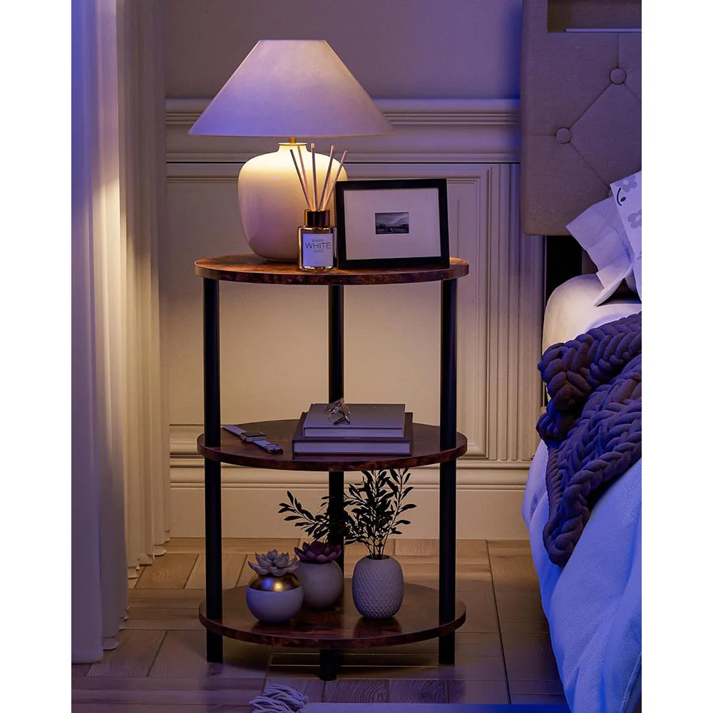 3-Tier Small Round Side Table Easy Assembly Wood Metal Design for Bedroom & Living Room Coffee Tables details