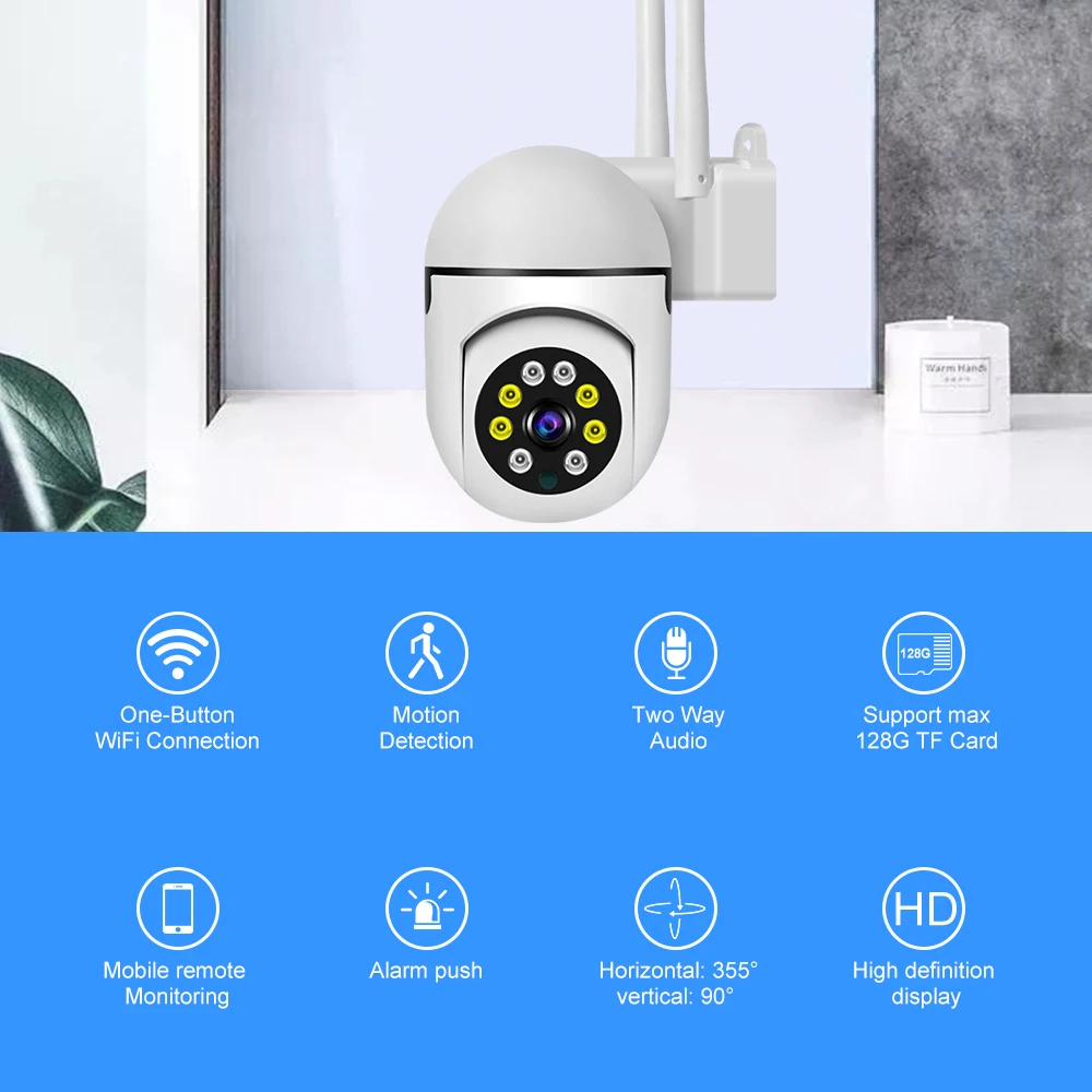 V380 2MP PTZ Wifi Mini Camera Wireless 3mp Outdoor Motion Tracking System WIFI Surveillance PTZ cctv Security network Camera