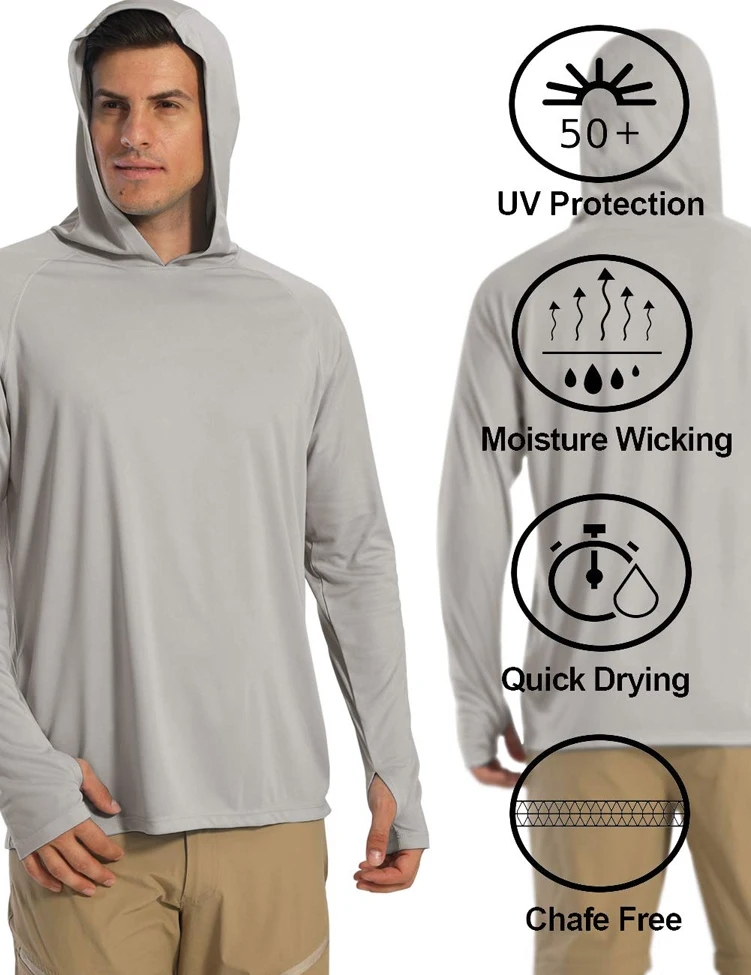 Sun Protection T-Shirts Men Long Sleeve Athletic Hoodie UV-Proof Shirt Breathable Lightweight Quick Dry Hoodie Sporty Top OEM