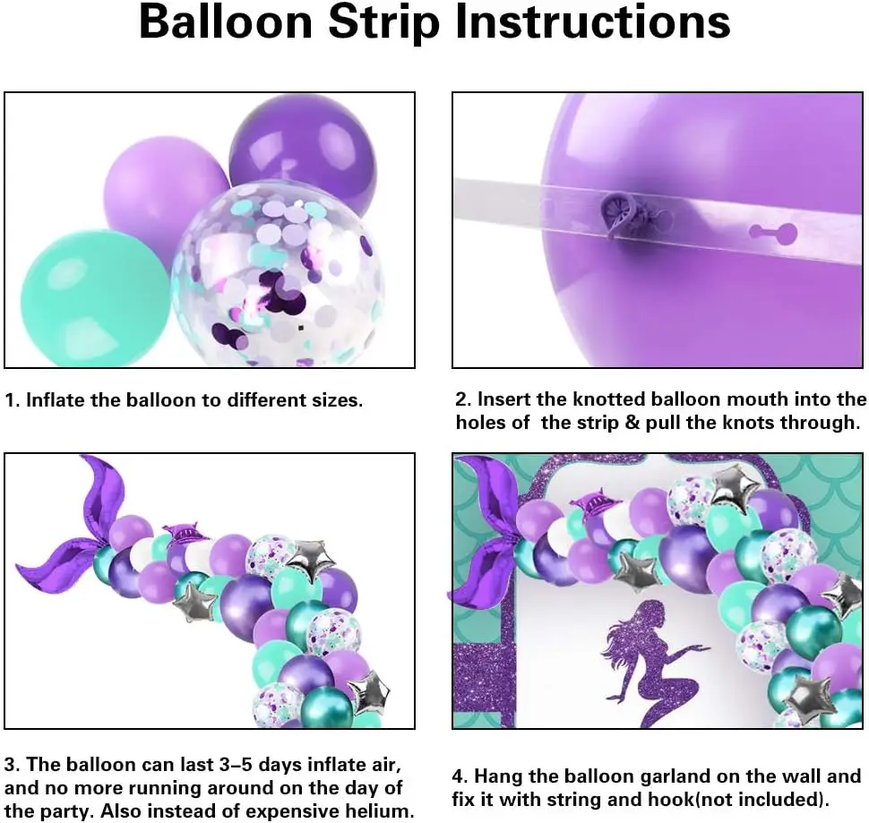 Purple Balloons Mermaid Tail Balloon Garland Kit Wedding Birthday Party Decoration Supplies