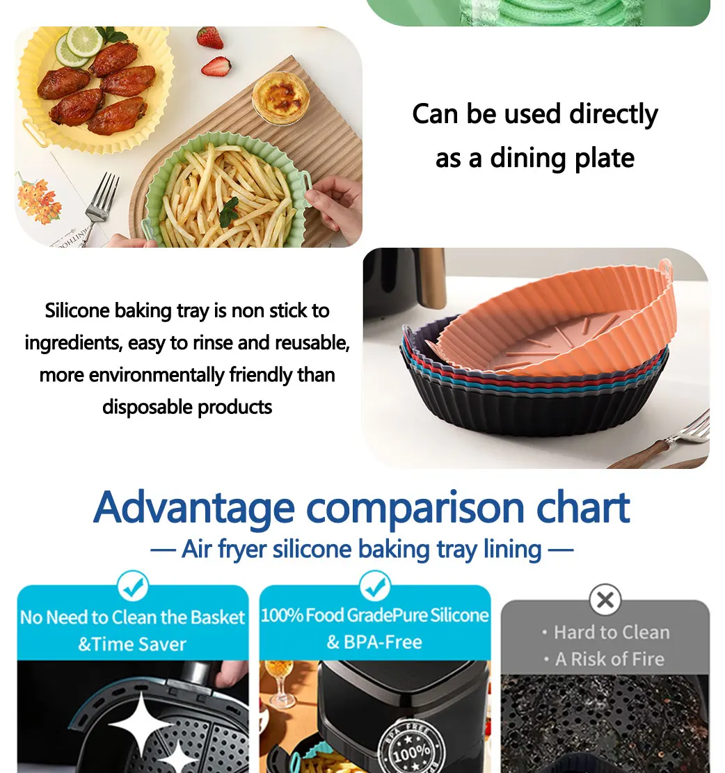 High-Temperature Resistant Safety Silicone Non-Stick Reusable Folding Household Baking Pan Inner Basket Pot Air Fryer Mat Cake