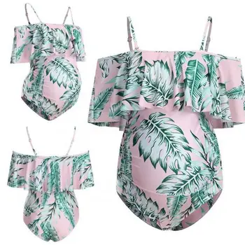 Manufacturers wholesale new pregnant women's swimsuit belly lift big lotus leaf shoulder one-piece swimsuit bikini