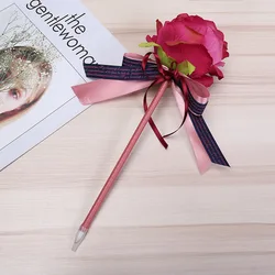 Rose Ballpoint Pen Creative Gifts Bow DIY Artificial Flowers Advertising Wedding Writing Pen for Rewards Party Favor Office