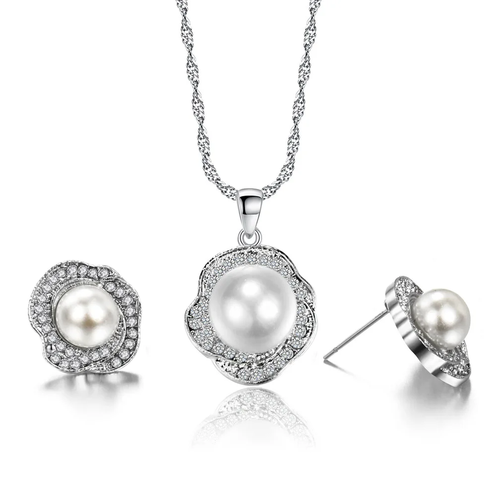 Simulated Pearl Necklace Jewelry Sets 