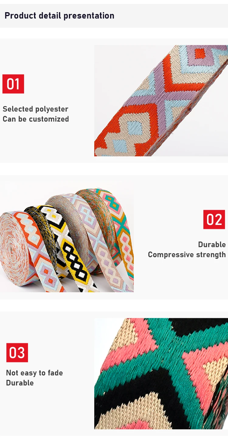 New spot ethnic polyester jacquard webbing clothing bags accessories ribbon shoulder strap national wind shoulder strap webbing