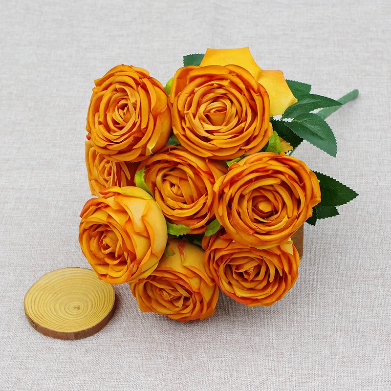 Faux Silk Roses Burnt Orange Artificial Roses for Artificial Flower Bouquet Decoration