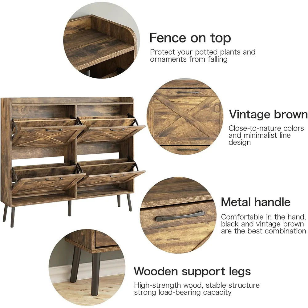 Modern 4-Drawer Freestanding Shoe Cabinet Large Wooden Narrow Shoe Rack with Metal Drawers Bracket supplier