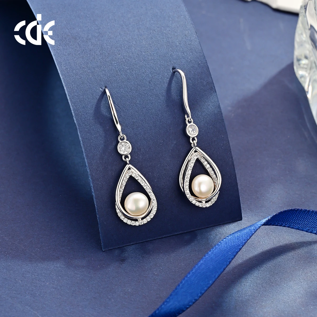 CDE PRYE003 Fine Jewelry 925 Sterling Silver Minimalist Earrings Rhodium Plated Freshwater Pearl Women Drop Earrings