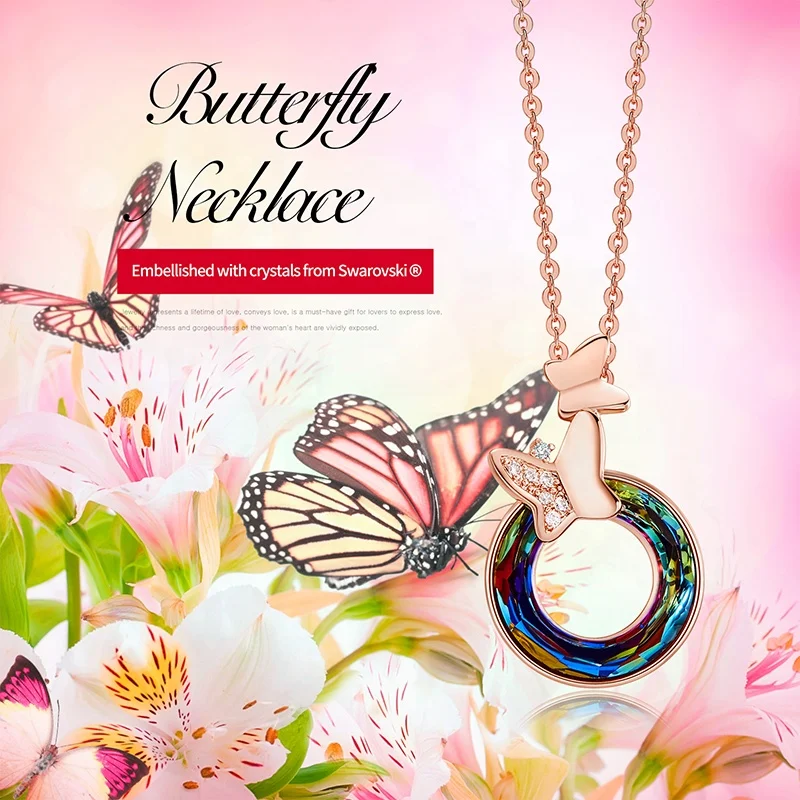 Fashion Transparent Jewelry Austrian Crystal Necklace With Butterfly