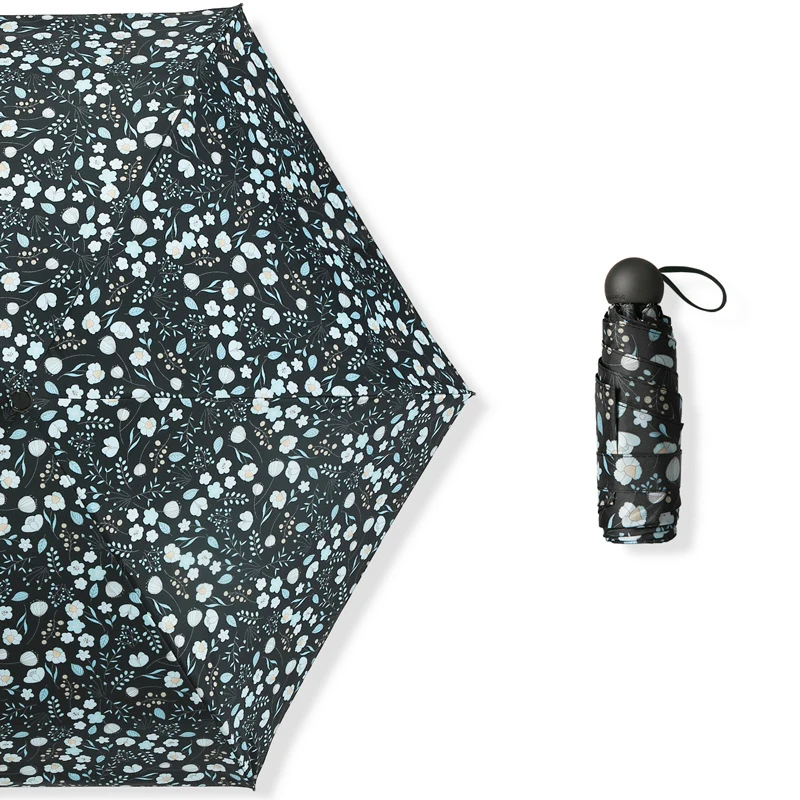DD1218  Compact Summer 5-Folding Umbrella Anti UV Sunshade Umbrellas Mini Sun Pocket Printing Flower Business Gift Umbrella