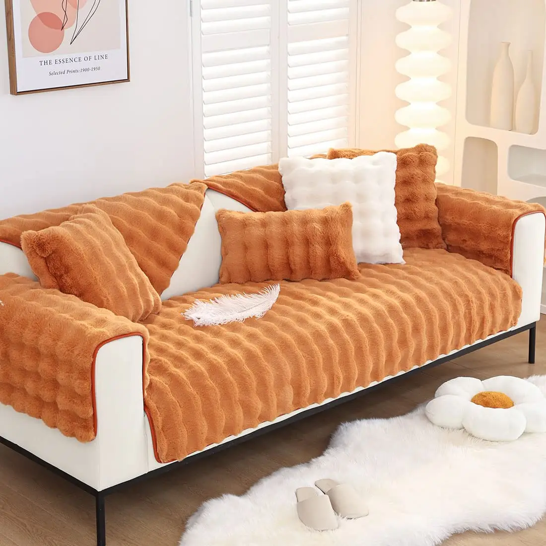 New Arrival Highly-thicken Rabbit Plush Sofa Cover Non-Slip Couch Cover 1 2 3 seat Customized
