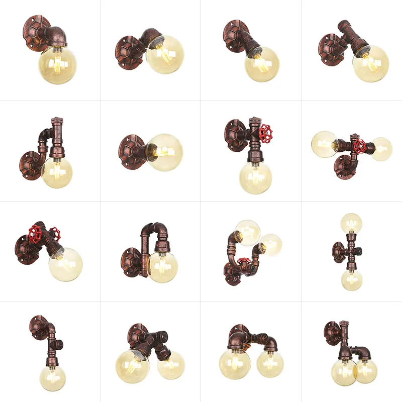 Hot sales Nordic Iron water pipe vintage wall lights for bar loft Indoors