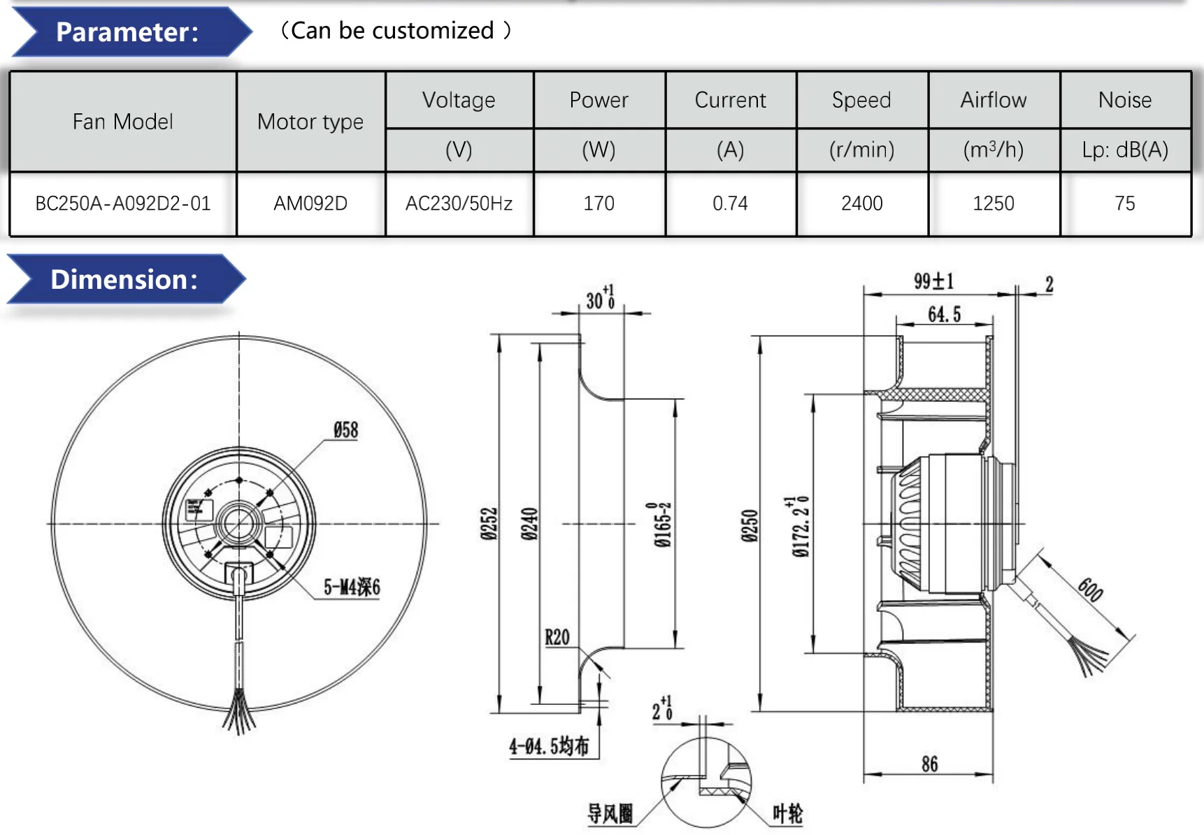 Centrifugal Blower, 250mm, Brushless - detail 18