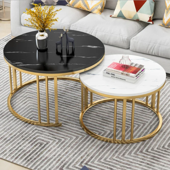 Nordic modern decoration metal stainless steel leg white and black marble coffee table