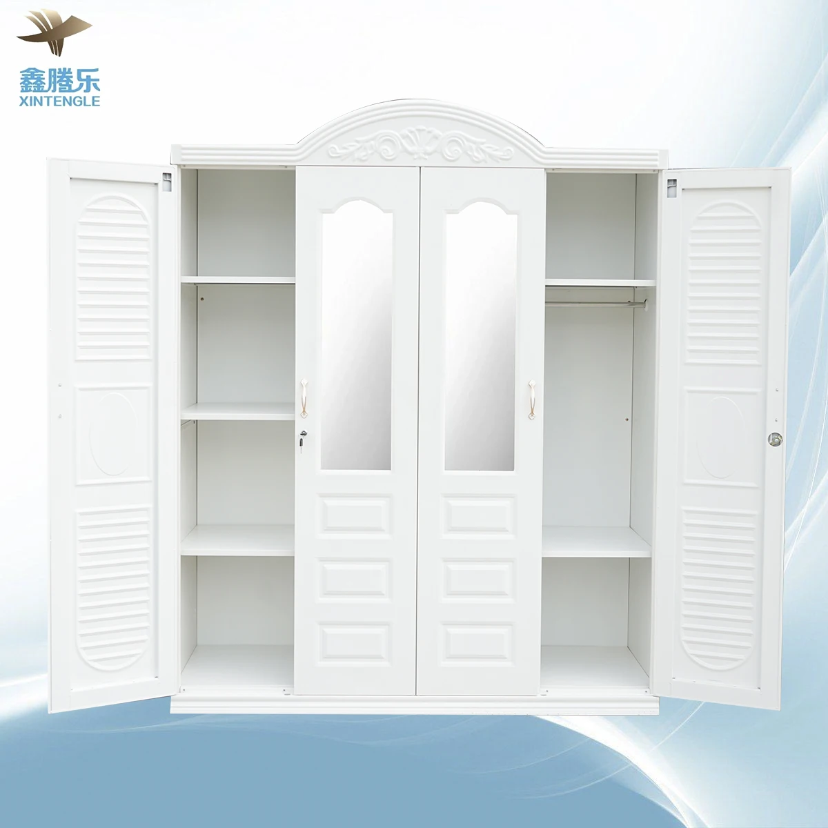 Modern Home Furniture 4-Door Steel Wardrobe Clothes Hanging Closet with Metal Storage Locker