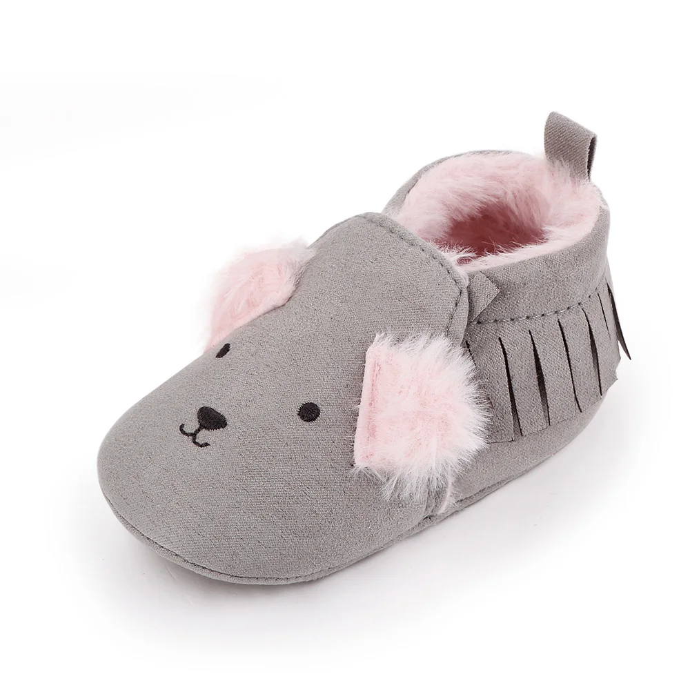 Autumn and Winter Solid Color Tassels Cute Little Animal Baby Soft Sole Warm Walking Cotton Boots factory