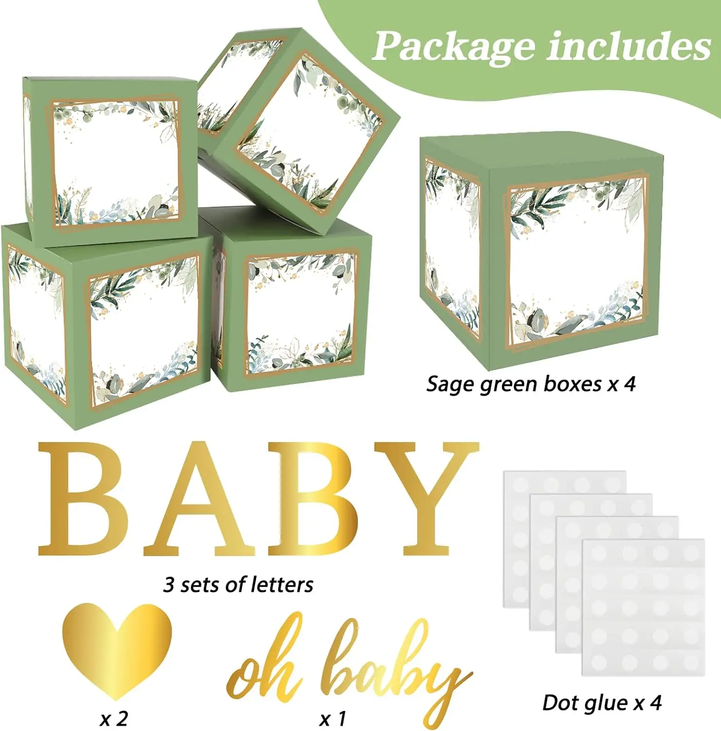4Pcs Set New Arrivals Factory Green Baby Boxes With Letters Balloons For Birthday Accessories