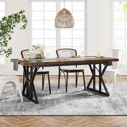 Tribesigns Rectangular Wood Dining Table Rustic Kitchen Table with Heavy Duty Metal Legs Farmhouse Restaurant Dining Table for 8