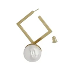Gold Square Stylish Stud Gold Square Pearl Earrings Geometric