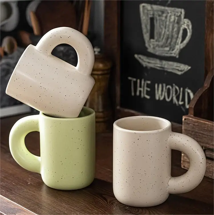 Big Handle Ceramic Cup Porcelain Mug Dinnerware Pure solid color Nordic mug with Customized Color