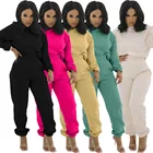 Women 2 PCS Warm Plush Loose Solid Color Hoodies And Pants 2 Piece Set Thick Winter Women Hoodies