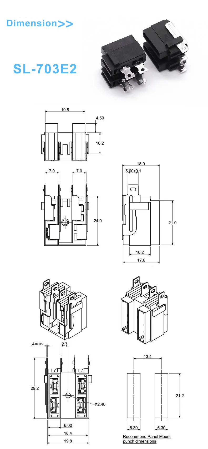 PA66 Plastic Black Brass Terminal PCB Mount Blade Fuse Holder for Automotive Applications