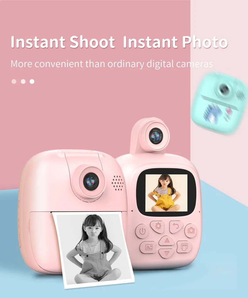 Instant Print Camera for Kids Christmas Birthday Gift Girls Boys HD Digital Video Portable Toy Age 3 4 5 6 7 8 9 10 with SD Card