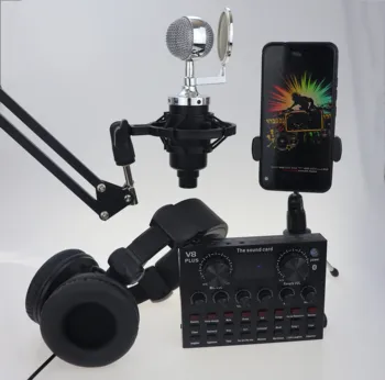 V8plus Sound Card sets with BM868 Microphone headset mobile phone stand For Live Sound Recording audio